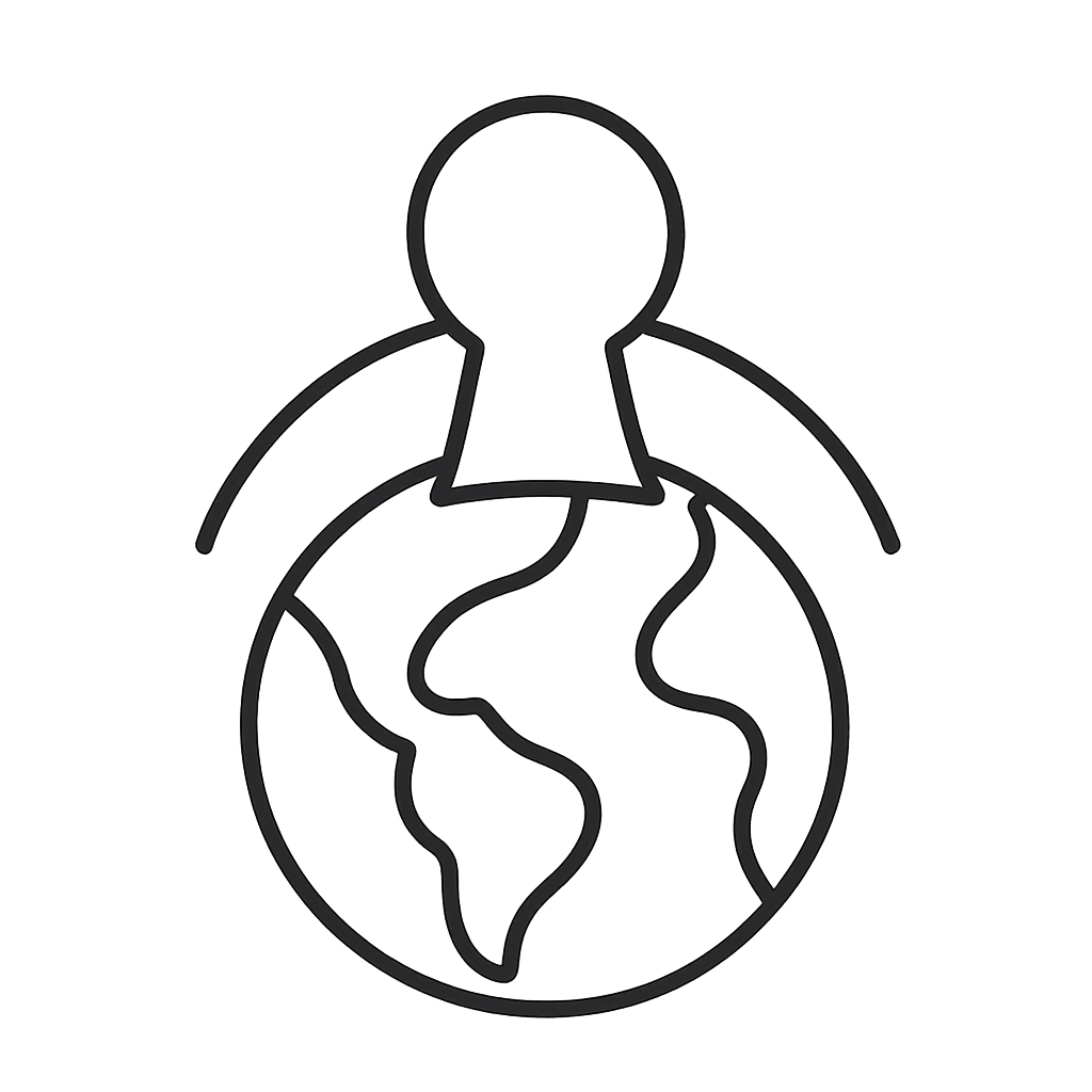 This image depicts an outline of a person holding the planet Earth.